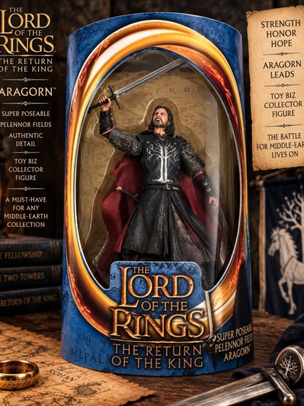 LOTR Aragorn Super Poseable Pelennor Fields – Toy Biz Return of the King – Seale